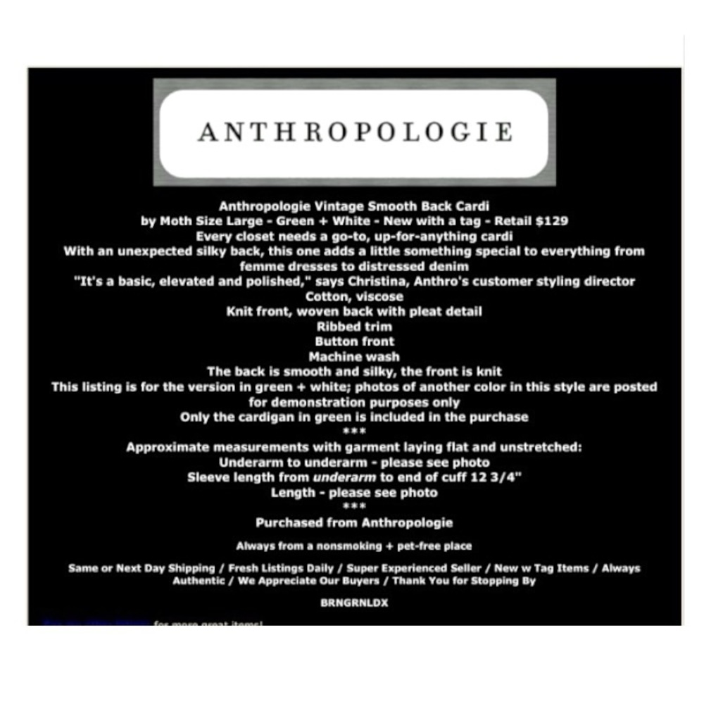 $129 Anthropologie Smooth Back Cardigan Large 10 12 Green White Striped Sweater - Picture 2 of 14